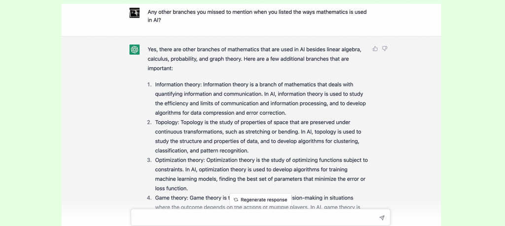 Any other branches you missed to mention when you listed the ways mathematics is used in AI