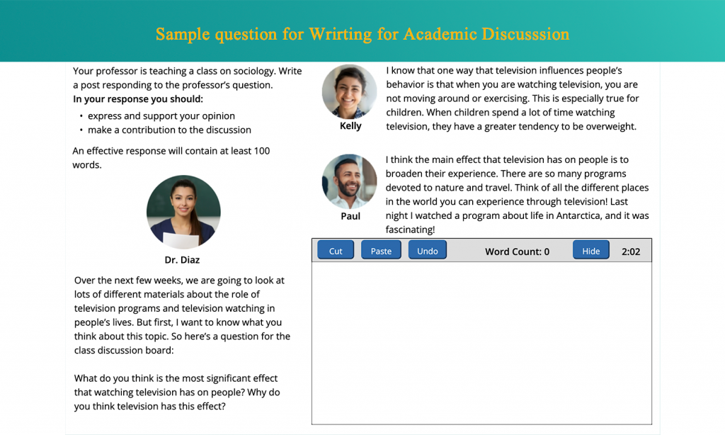 Sample question for Writing for Academic Discussion