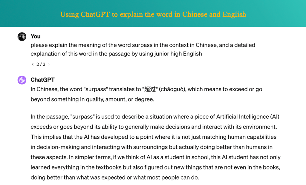 Using ChatGPT to explain the word in Chinese and English